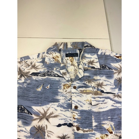 Milano Bay Mens XL Hawaiian Shirt Palm Tree Island Print Blue Casual Button Up - Picture 3 of 9
